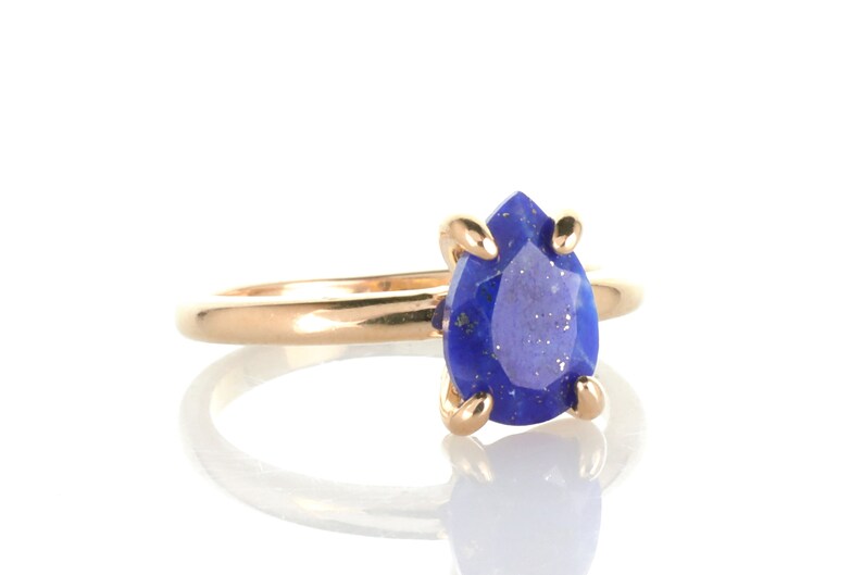 Pink Gold Lapis Ring Teardrop Ring Gemstone Ring Birthstone Ring Promise Ring Engagement Ring Rose Gold Ring Lapis Lazuli Ring image 6