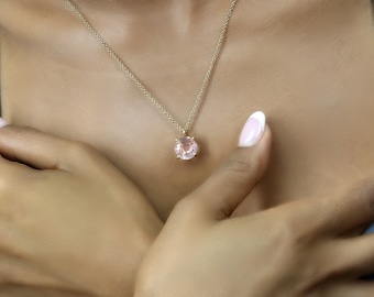 Round Classic Rose Quartz Pendant Necklace · 18k Gold Charm Necklace · Self Love Quartz Necklace · Raw Pink Quartz Necklace