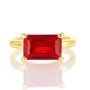 18k Gold Vermeil Ruby Ring · July Birthstone Ring · Ruby Engagement Ring · 14k Rectangle Solitaire Ring