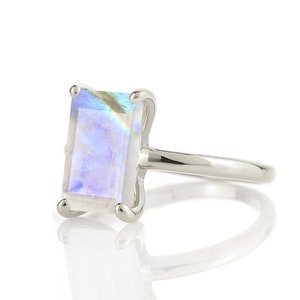 Sterling Silver Moonstone Ring June Birthstone Ring Gemstone Ring Rectangle Moonstone Ring image 1