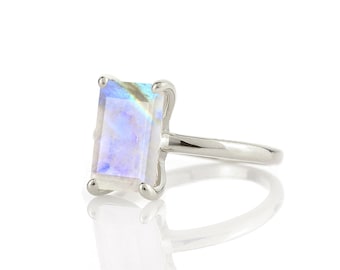 Sterling Silver Moonstone Ring · June Birthstone Ring · Gemstone Ring · Rectangle Moonstone Ring