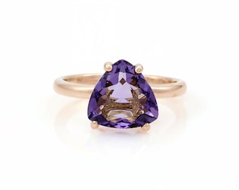 Natural Amethyst Ring · Trillion Gemstone Ring · Rose Gold Ring · 14k Gold Filled Ring · Triangle Rings · Stackable Ring