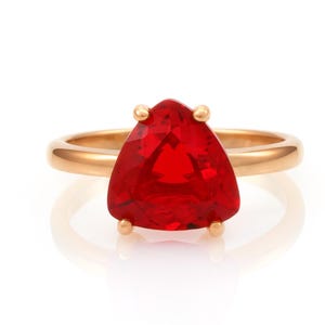Handmade Ruby Ring · Vintage Ruby Solitaire Ring · Silver Cocktail Ring For Women · Sisters Ring Gift · Triangle Gemstone Ring Silver image 4
