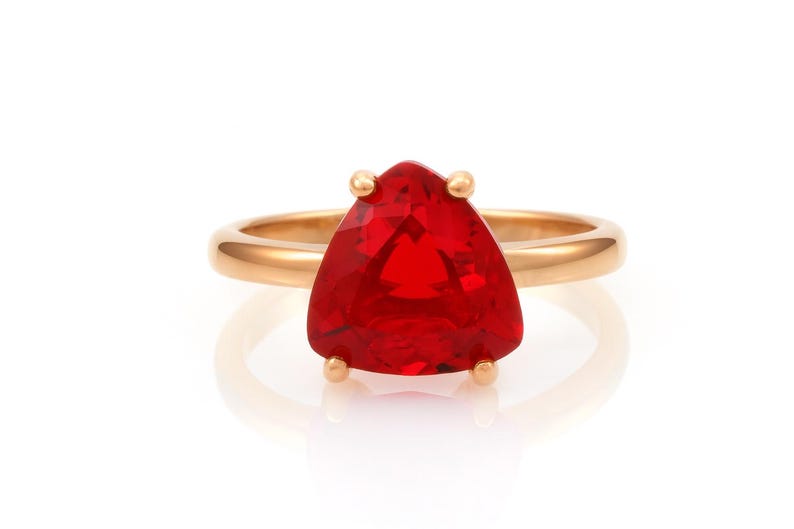 Handmade Ruby Ring · Vintage Ruby Solitaire Ring · Silver Cocktail Ring For Women · Sisters Ring Gift · Triangle Gemstone Ring Silver image 4