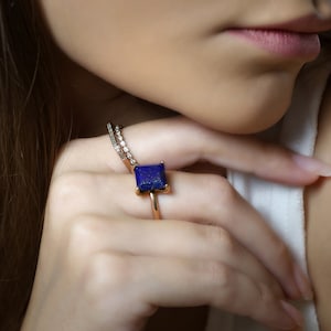 Lapis Lazuli Square Ring · September Birthstone Ring · Rose Gold Ring · Handmade Ring For Woman · Square Solitaire Ring · Wisdom Gem Ring
