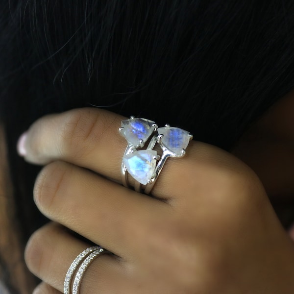 Silver Trillion Ring · Triangle Ring · Moonstone Ring · Sterling Silver Ring · Silver Stack Ring · Stacking Ring · Stacking Ring