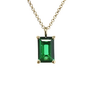18k Emerald Stone Necklace May Birthstone Pendant Necklace Gold Emerald Necklace Emerald Cut Necklace image 4