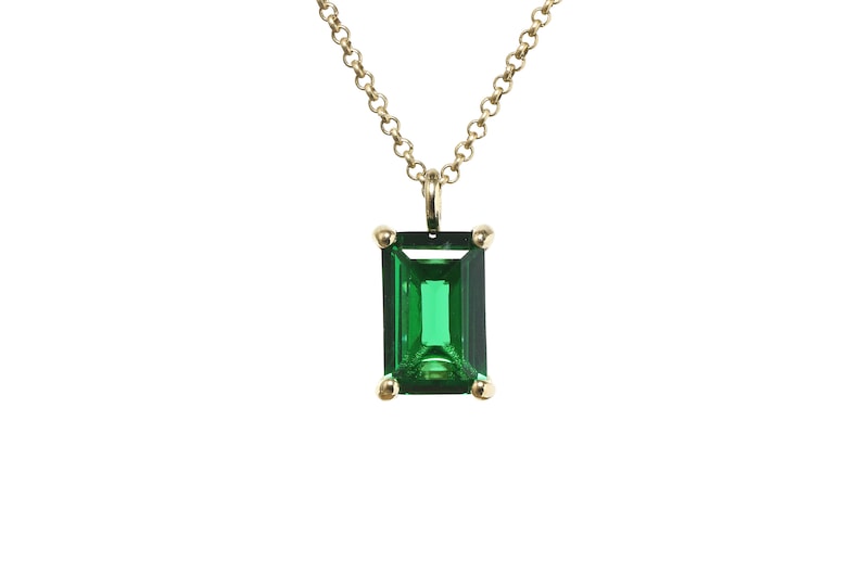 18k Emerald Stone Necklace May Birthstone Pendant Necklace Gold Emerald Necklace Emerald Cut Necklace image 4