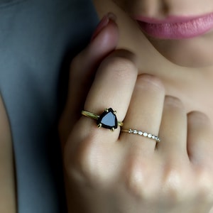 Black Onyx Trillion Ring · Triangle Ring · 14k Gold Ring · Black Onyx Solitaire Ring · Semiprecious Ring · 14k Stack Rings