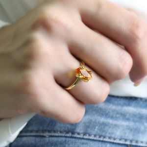 Citrine Ring · Marquise Cut Solitaire Ring · 18k Engagement Ring · Gold Gemstone Ring · November Birthstone Ring