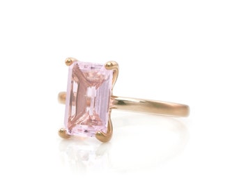 18k Rose Quartz Ring · Rectangle Quartz Ring · Pink Quartz Ring · Emerald Quartz Ring · Stackable Rings · Delicate Stack Ring
