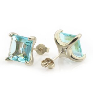 Square Gemstone Earrings · Blue Topaz Earrings · 925 Sterling Silver Earrings · Stud Earrings Silver · Gift Earrings For Her