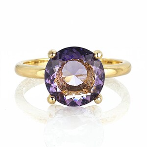 Ring paarse amethist · Ring februari geboortesteen · 18k gouden band · Aangepaste massief gouden ring · Stapelbare ring · Edelsteensieraden afbeelding 4