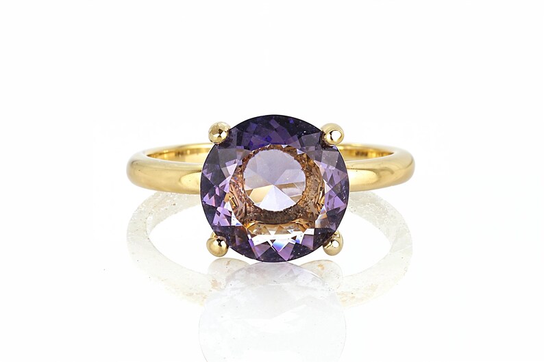 Ring paarse amethist · Ring februari geboortesteen · 18k gouden band · Aangepaste massief gouden ring · Stapelbare ring · Edelsteensieraden afbeelding 4