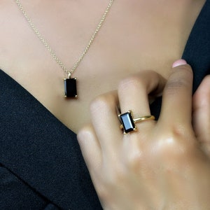14k Rose Gold Ring · Black Onyx Ring · Gemstone Ring · Rectangle Ring · Rose Gold Stone Ring · Emerald Cut Ring · Stackable Ring image 7