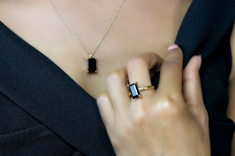 14k Rose Gold Ring · Black Onyx Ring · Gemstone Ring · Rectangle Ring · Rose Gold Stone Ring · Emerald Cut Ring · Stackable Ring image 7