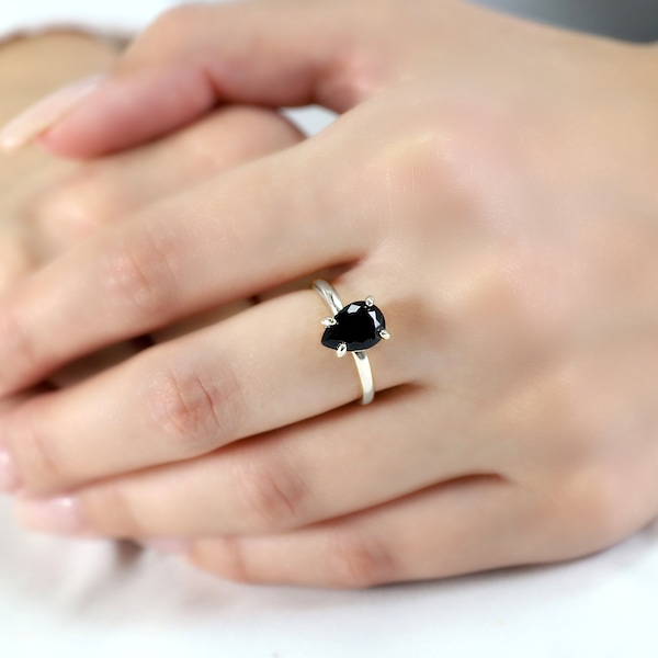 Black Onyx Ring · Black Ring · Pear Drop Ring · Teardrop Ring · Vintage Ring · Delicate Fashion Ring · Handmade Ring