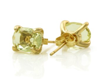 Delicate Oval Cut Stud Earrings · Lemon Quartz Earrings · Natural Raw Yellow Quartz Earrings · 18k Gemstone Earrings