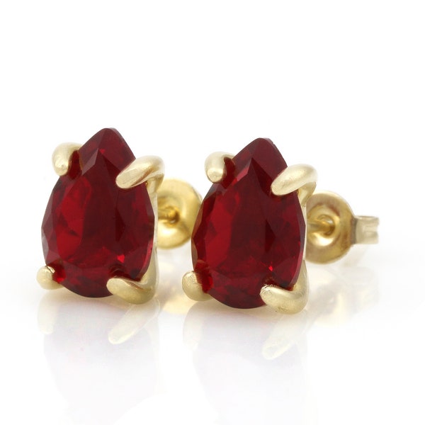 Gold January Birthstone Earrings · Garnet Gemstone Earrings · Pear Shape Stone Earrings · 18k Gold Garnet Stud Earrings