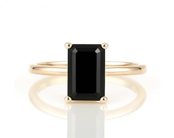 Anillo de oro rosa de 14k · Anillo de ónix negro · Anillo de piedras preciosas · Anillo rectangular · Anillo de oro rosa con piedra · Anillo con talla esmeralda · Anillo apilable