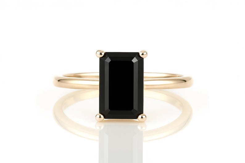 14k Rose Gold Ring · Black Onyx Ring · Gemstone Ring · Rectangle Ring · Rose Gold Stone Ring · Emerald Cut Ring · Stackable Ring image 1