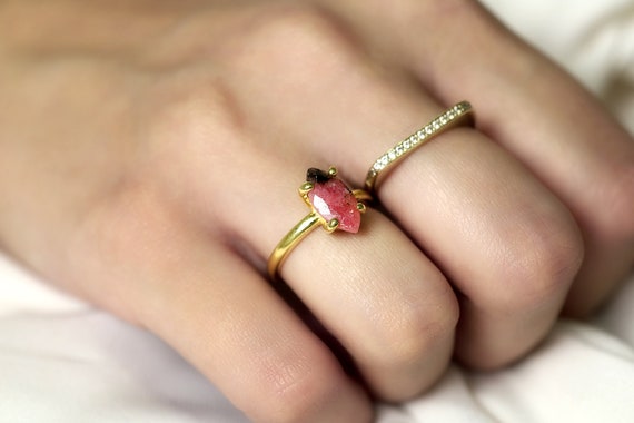 Rhodonite Ring · Gold Engagement Ring · Pink Marquise Ring · Handcrafted Solitaire Ring · Custom Rings For Women