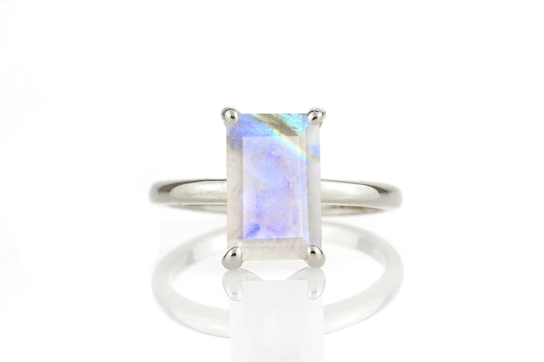 Sterling Silver Moonstone Ring June Birthstone Ring Gemstone Ring Rectangle Moonstone Ring image 3