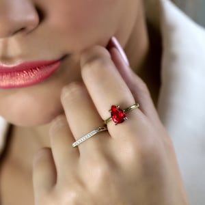 Gold Ruby Pear Ring · Gold Vermeil Ruby Ring · Red Ruby Stackable Ring · Solitaire Stacking Ring · July Birthstone Ring