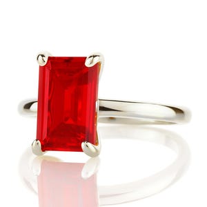 925 Silver Rectangle Ring · Sterling Silver Ruby Ring · July Birthstone Ring · Emerald Cut Ruby Ring · Rectangle Gemstone Ring