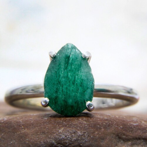 Agate Emerald in 14K Gold Over Silver Band Handcrafted Gemstone Rings By Anemone 