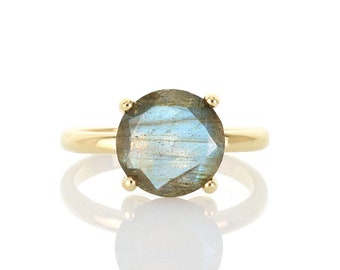 Labradorite Gemstone Ring · 18k Gold Labradorite Ring · Gold Solitaire Ring · Vintage Ring · Promise Ring 14k · Proposal Ring