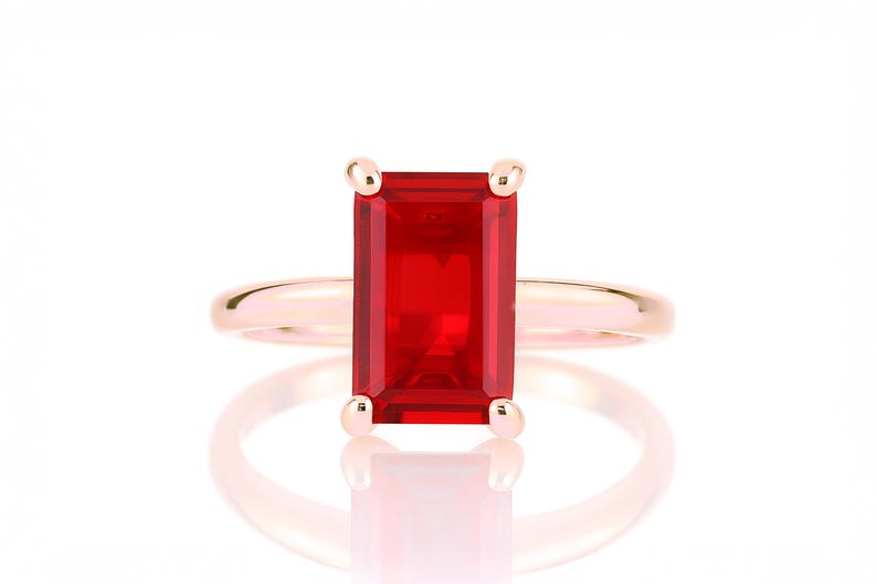 14k Gold Ruby Ring · July Birthstone Ring · Rectangular Gemstone Ring ...