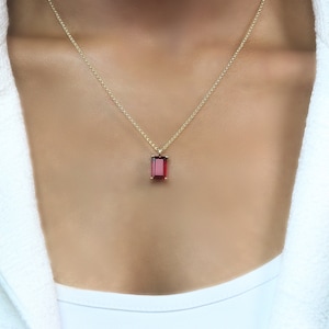 Rare & Classic Ruby Necklace 18k Gold July Birthstone Necklace July Birthstone Pendant Rectangle Ruby Necklace For Women image 5