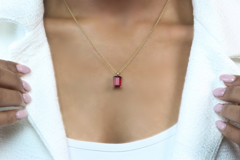 Rare & Classic Ruby Necklace 18k Gold July Birthstone Necklace July Birthstone Pendant Rectangle Ruby Necklace For Women image 5