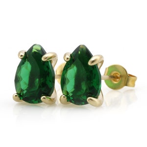 Green Emerald Earrings · May Birthstone Earrings · 18k Gold Vermeil Earrings · Fine Handmade Pear Earrings