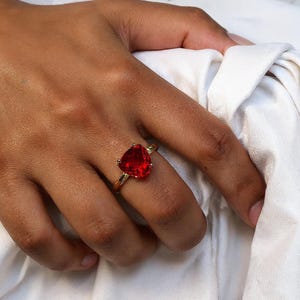 Handmade Ruby Ring · Vintage Ruby Solitaire Ring · Silver Cocktail Ring For Women · Sisters Ring Gift · Triangle Gemstone Ring Silver image 2