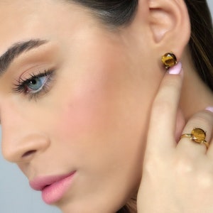 Unique Gold Tiger Eye Earrings · Fine Gold Stud Earrings · Tiger Eye Delicate Studs · Gold Vermeil Gem Earrings · Gifts For Her Tiger Eye