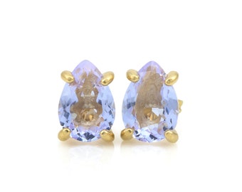 Gold Tanzanite Earrings · Pear Cut Earrings · December Birthstone Earrings · Blue Purple Tanzanite Earrings  · 18k Gold Crystal Earrings