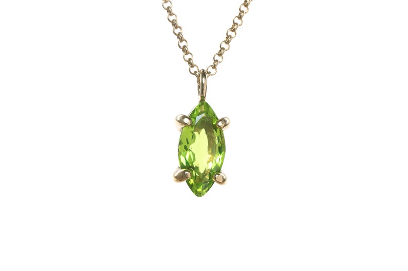 18k Peridot Pendant Necklace · Gold Green Peridot Necklace · August Birthstone Jewelry · Gift For Wife Marquise Necklace image 2