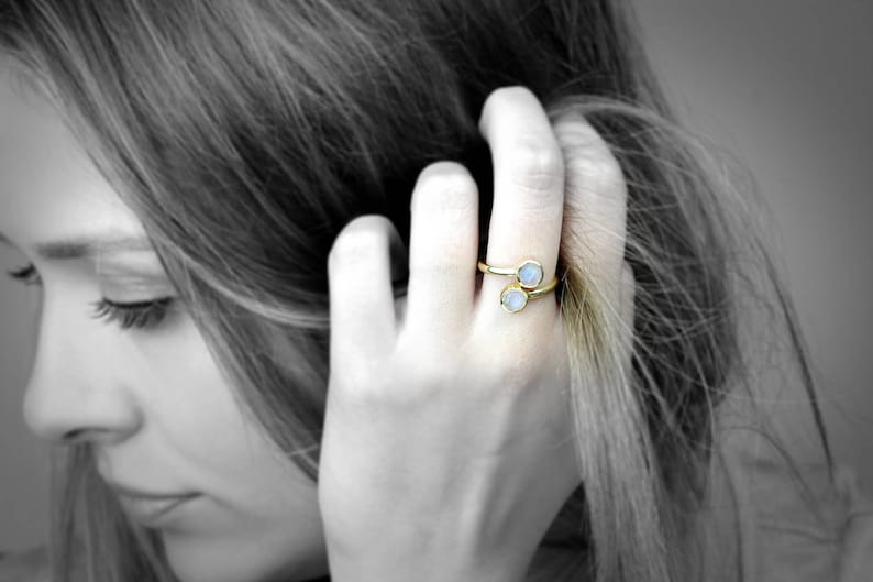 Moonstone ring,June birthstone ring,gold ring,multistone ring,gold stacking ring,gemstone ring,double stone ring