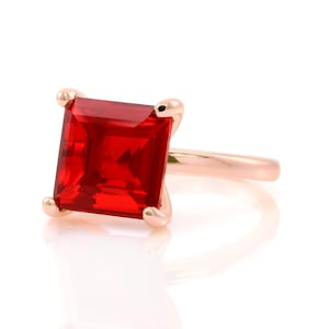Princess Cut Rose Gold Ring · 18k Rose Gold Red Ruby Ring · 2mm Solitaire Prong Ring · Delicate Clear Ruby Ring