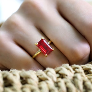 14k Gold Ruby Ring · July Birthstone Ring · Rectangular Gemstone Ring · Solitaire Ring Gold · Ruby Engagement Ring
