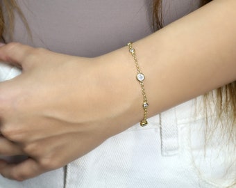 Gold Chain Bracelet · Cubic Zirconia Charm Bracelet · Dainty Gold Bracelet · Tarnish-Free Everyday Bracelet · Girlfriend Gift