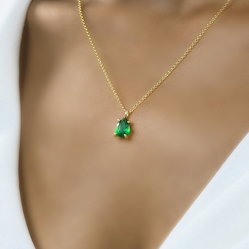 18k Gold Emerald Necklace Emerald Gold 