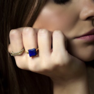September Geburtsstein Ring · Gold Lapis Ring · Quadratischer Gold Edelstein Ring · Stapelring · Solitärringe · Halbedelsteinring