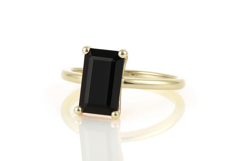 14k Rose Gold Ring · Black Onyx Ring · Gemstone Ring · Rectangle Ring · Rose Gold Stone Ring · Emerald Cut Ring · Stackable Ring image 8
