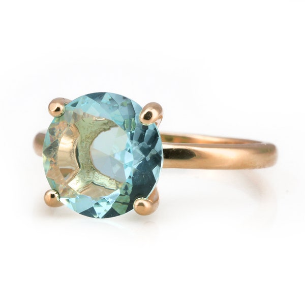 Anillo de oro rosa · Anillo de topacio azul · Anillo de piedras preciosas · Anillo de piedra redonda · Anillo de cóctel · Anillos de 10 mm · Anillo de piedra facetada