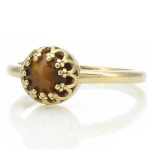 Rich Brown Tiger Eye Ring · Semiprecious Gemstone Ring · Gold Gemstone Ring · Minimalist Stack Ring · Yellow Gold Stacking Rings