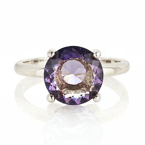 Ring paarse amethist · Ring februari geboortesteen · 18k gouden band · Aangepaste massief gouden ring · Stapelbare ring · Edelsteensieraden afbeelding 6