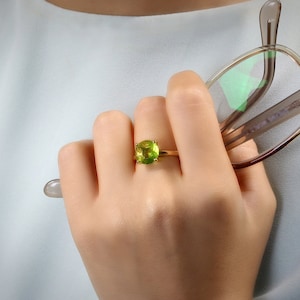 18k Gold Vermeil Peridot Ring · Solitaire Gemstone Ring · Green Peridot Ring · 14k Gold Ring For Women · August Birthstone Gift